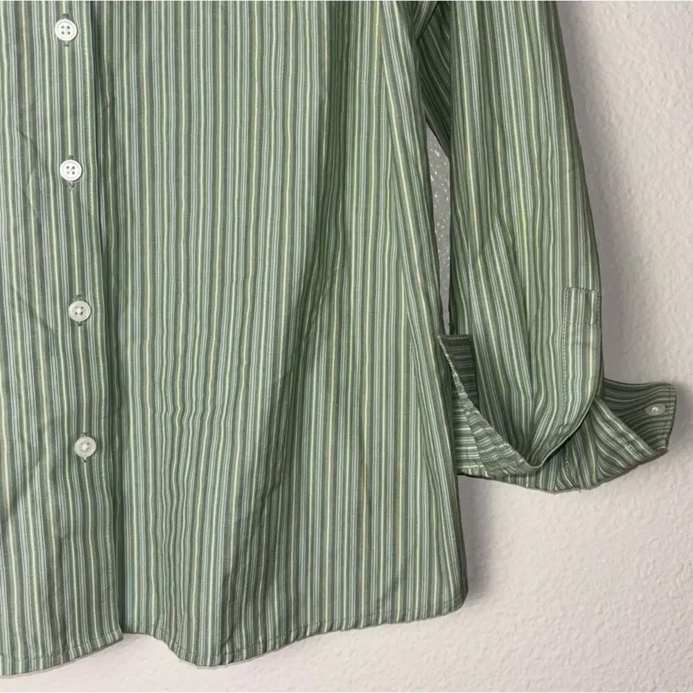 Eddie Bauer button up Woman's size Large 100% Cotton Striped green